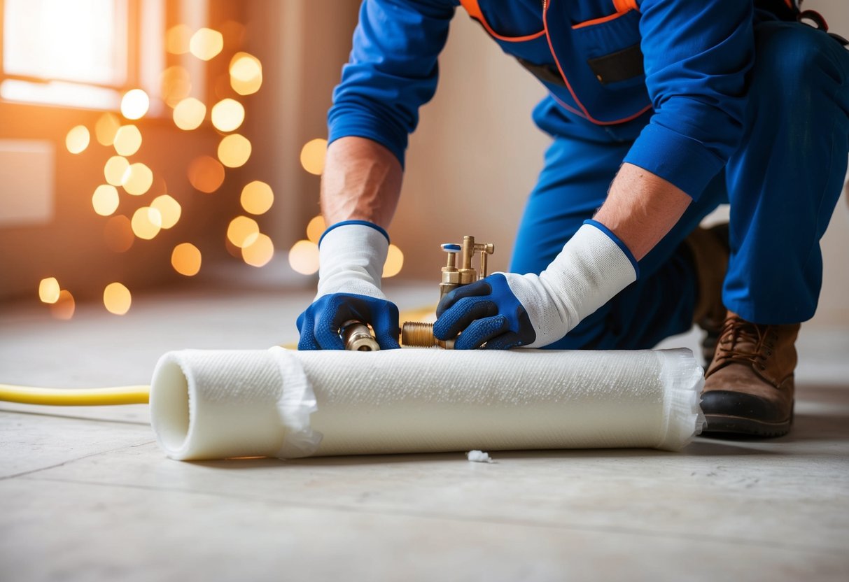 a person in blue gloves holding a Pipe